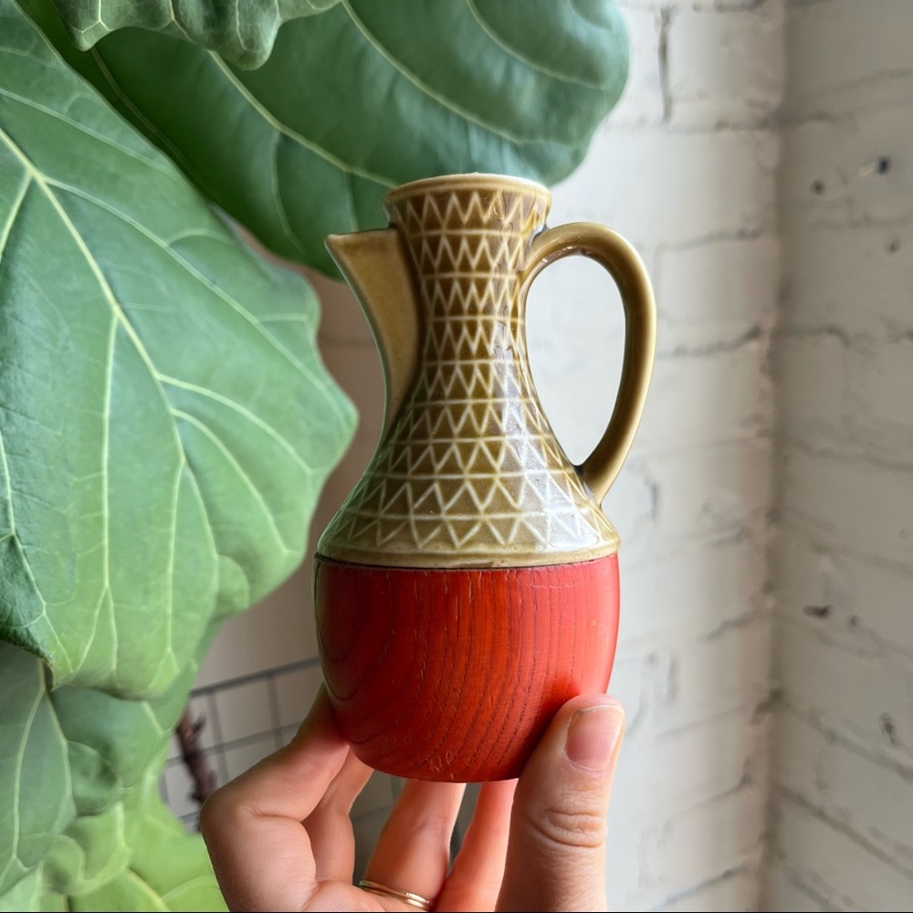 VINTAGE Ceramic & Wood Vessel